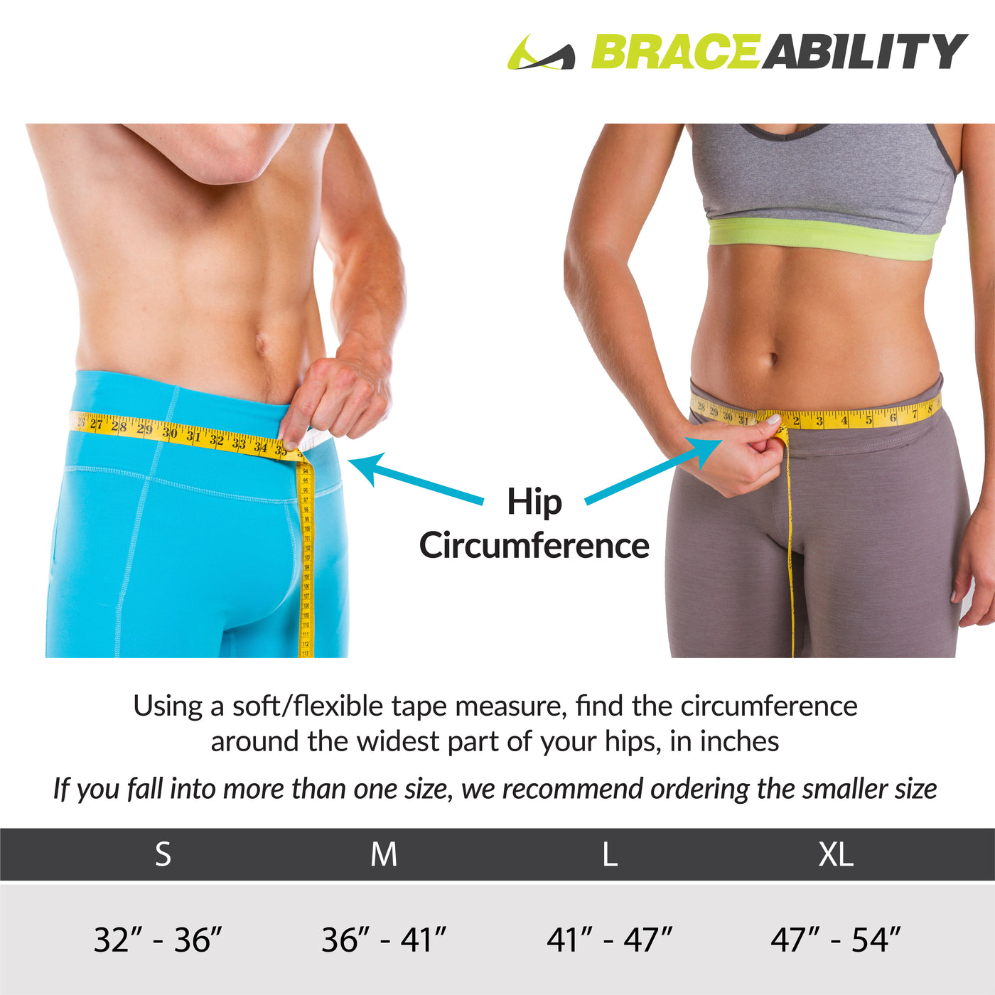 The inguinal hernia belt sizing chart comes in sizes s-xl fitting 32 inch to 54 inch hip circumferences