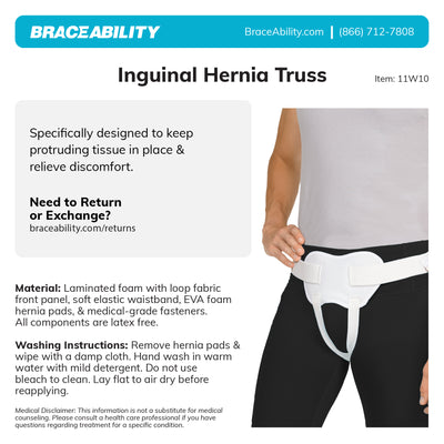 To clean the BraceAbility inguinal hernia truss, remove hernia pads and was in warm water with mild detergent