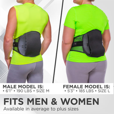The spondylolysis stabilizer corset fits average to plus size men and women