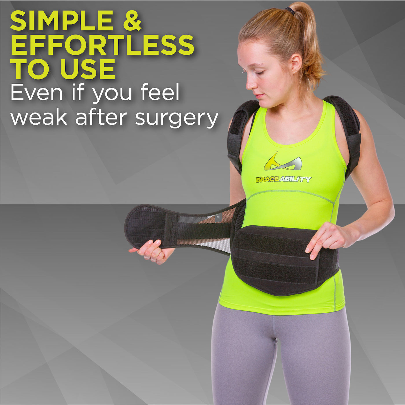 With wrap-around straps the full back postural extension brace is simple and effortless to use