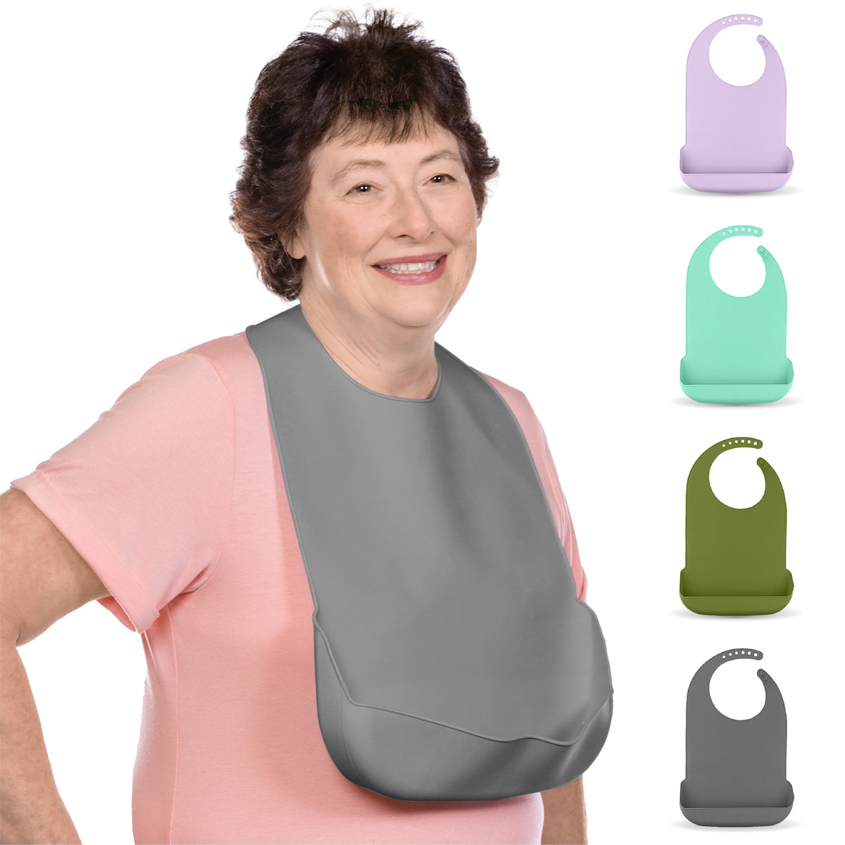 dark grey silicon adult bib to protect clothes while eating