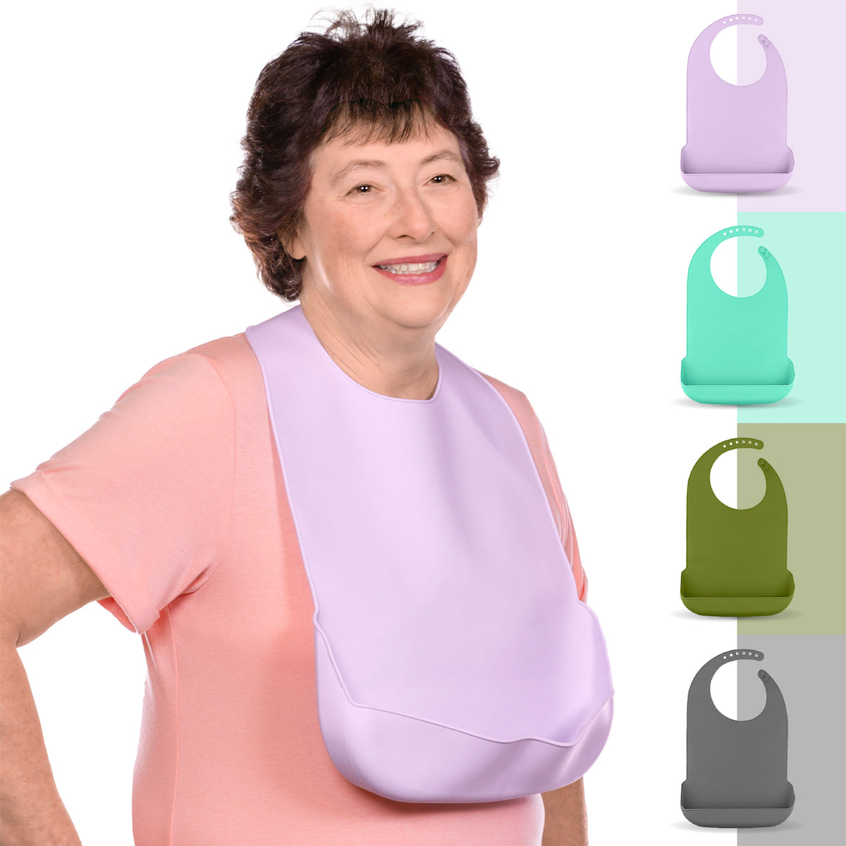 The BraceAbility Silicon Adult Bib is a washable clothing protector for elderly, disabled, and special needs
