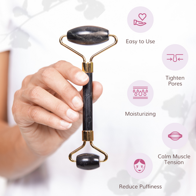 Our easy to use jade roller tightens pores and moisturizes skin to reduce puffiness.