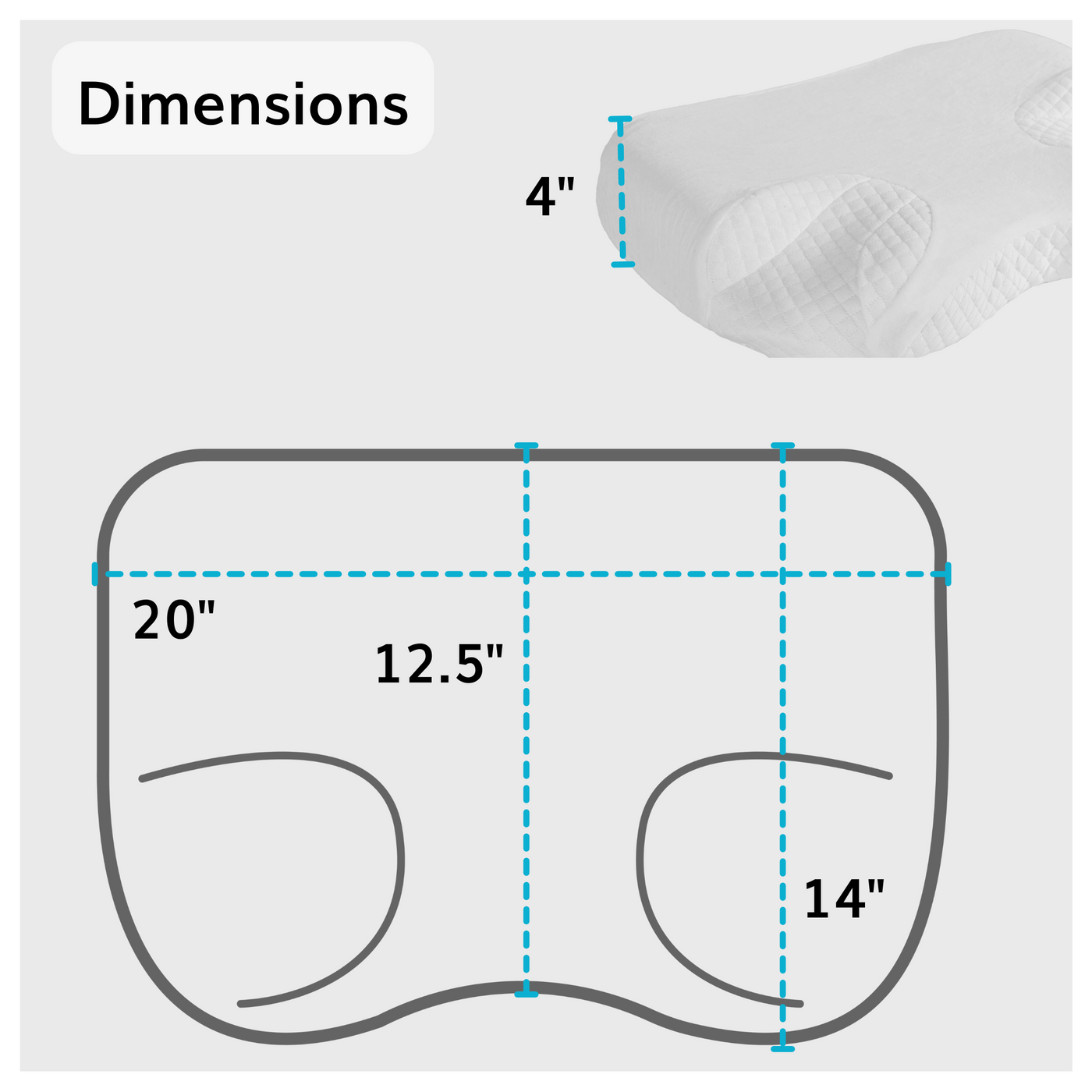As shown on the sizing chart, our cpap pillow for side sleepers is four inches thick and twenty inches wide