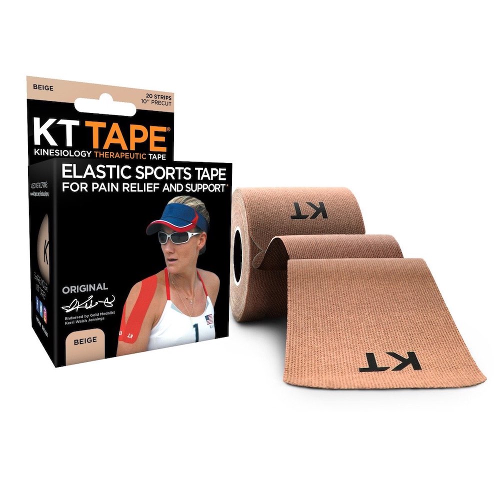 the beige kinesio tape works for as an elastic bandage for pain relief and support