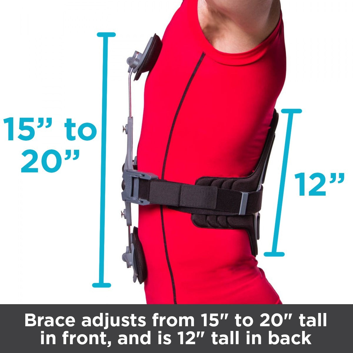 The brace adjusts from 15 inches to 20 inches tall in the front