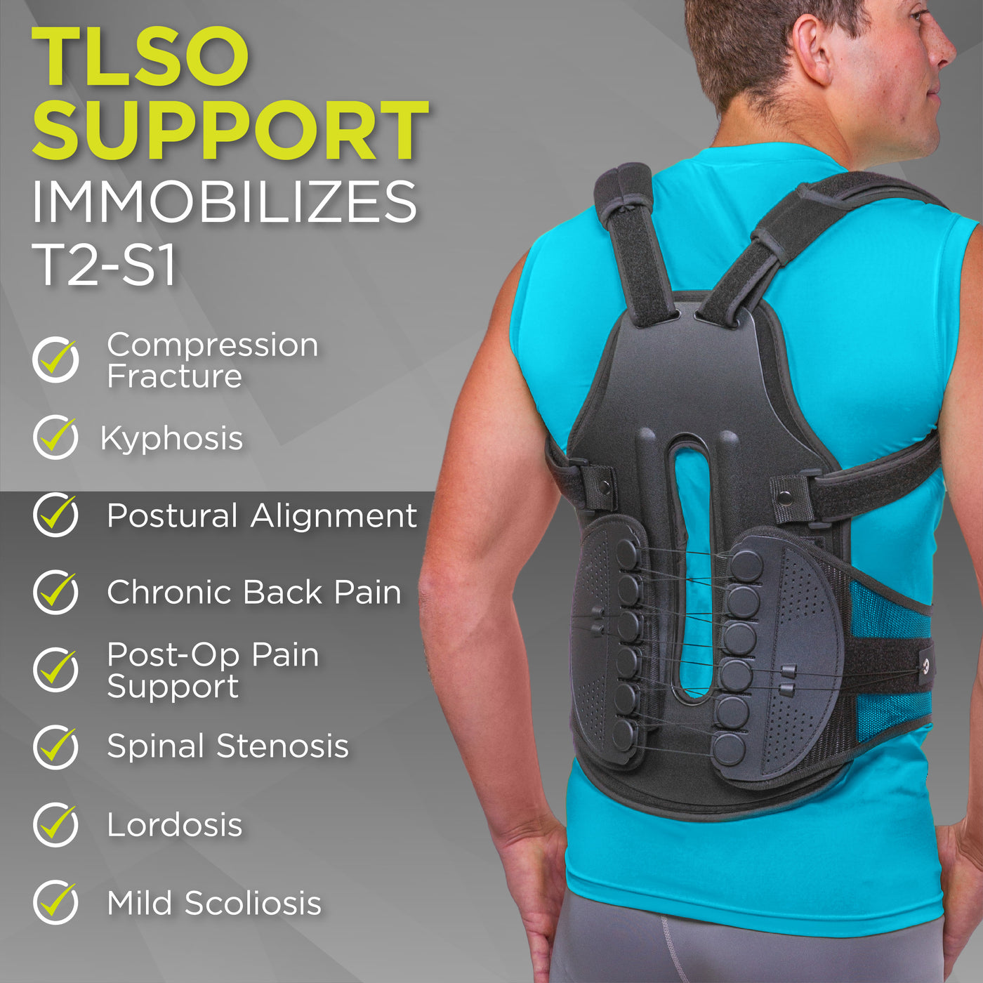 TLSO Thoracic Full Back Brace, Treat Kyphosis Osteoporosis Compression  Fractures, Upper Spine Injuries, Pre or Post Surgery