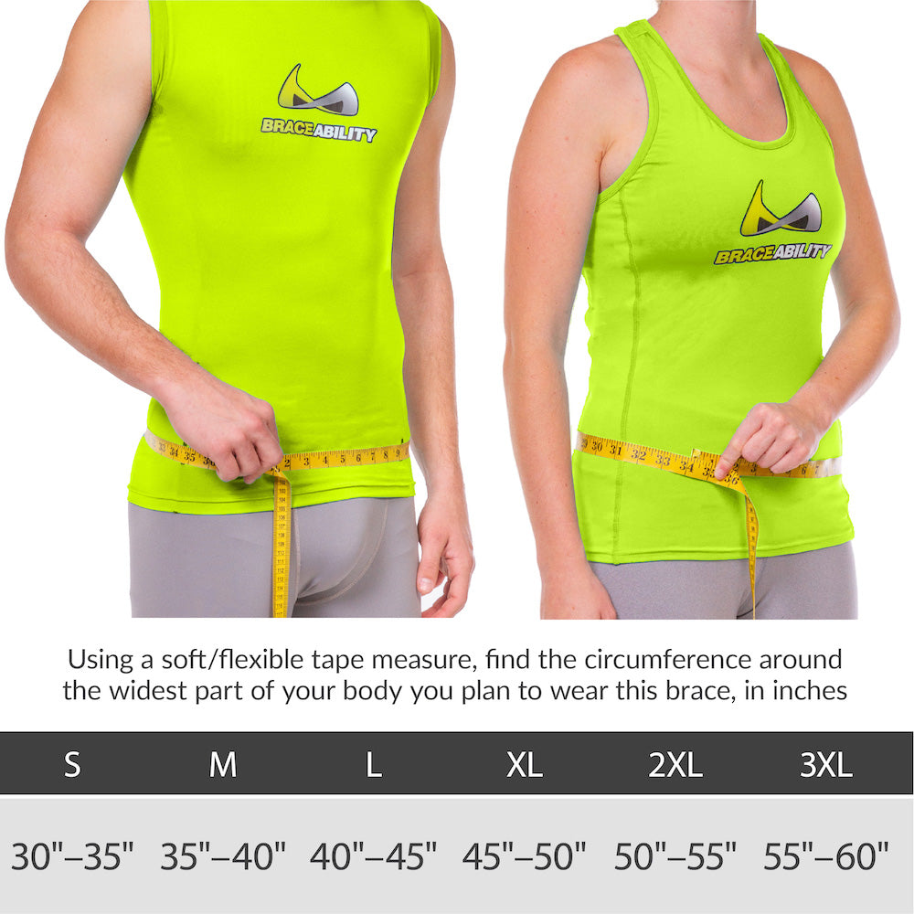 Sizing chart for spine sport back brace support