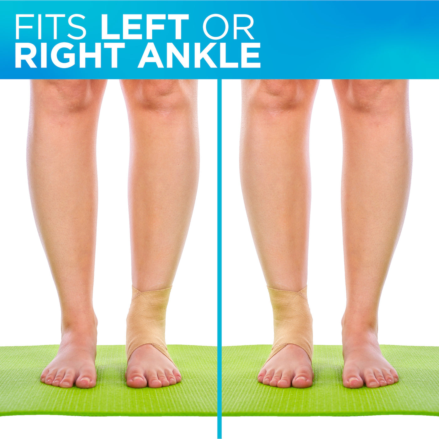 The soft ankle ace wrap comes fits left or right foot in a tan ankle brace color