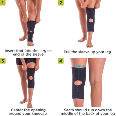 To apply this knee sleeve follow these easy 4-step instructions