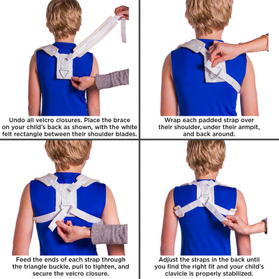 To apply this kids figure 8 clavicle sling follow these 4-step instructions